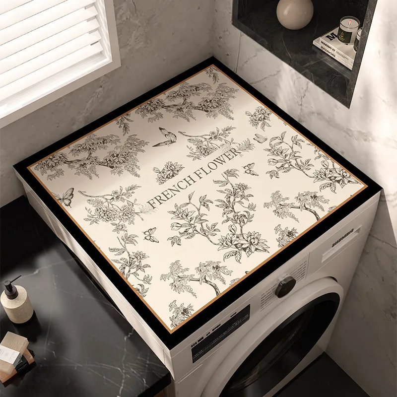 VIKAMA Line Sketch Garden Floral Washing Machine Top Mat Black Butterfly Border Waterproof Anti Dust Pad For Dryer Cabinet Top