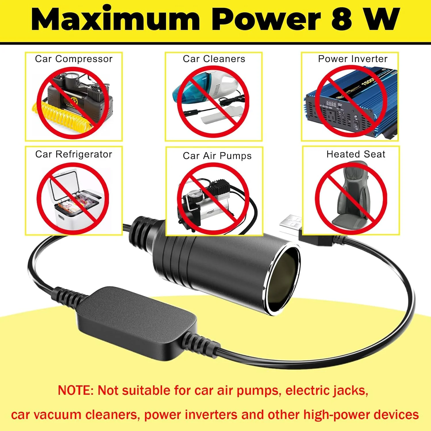 USB to Cigarette Lighter Adapter Max 10W USB Male to 12V Cigarette Lighter Socket Cable for Dash Cam Radar Detector Car Fan GPS