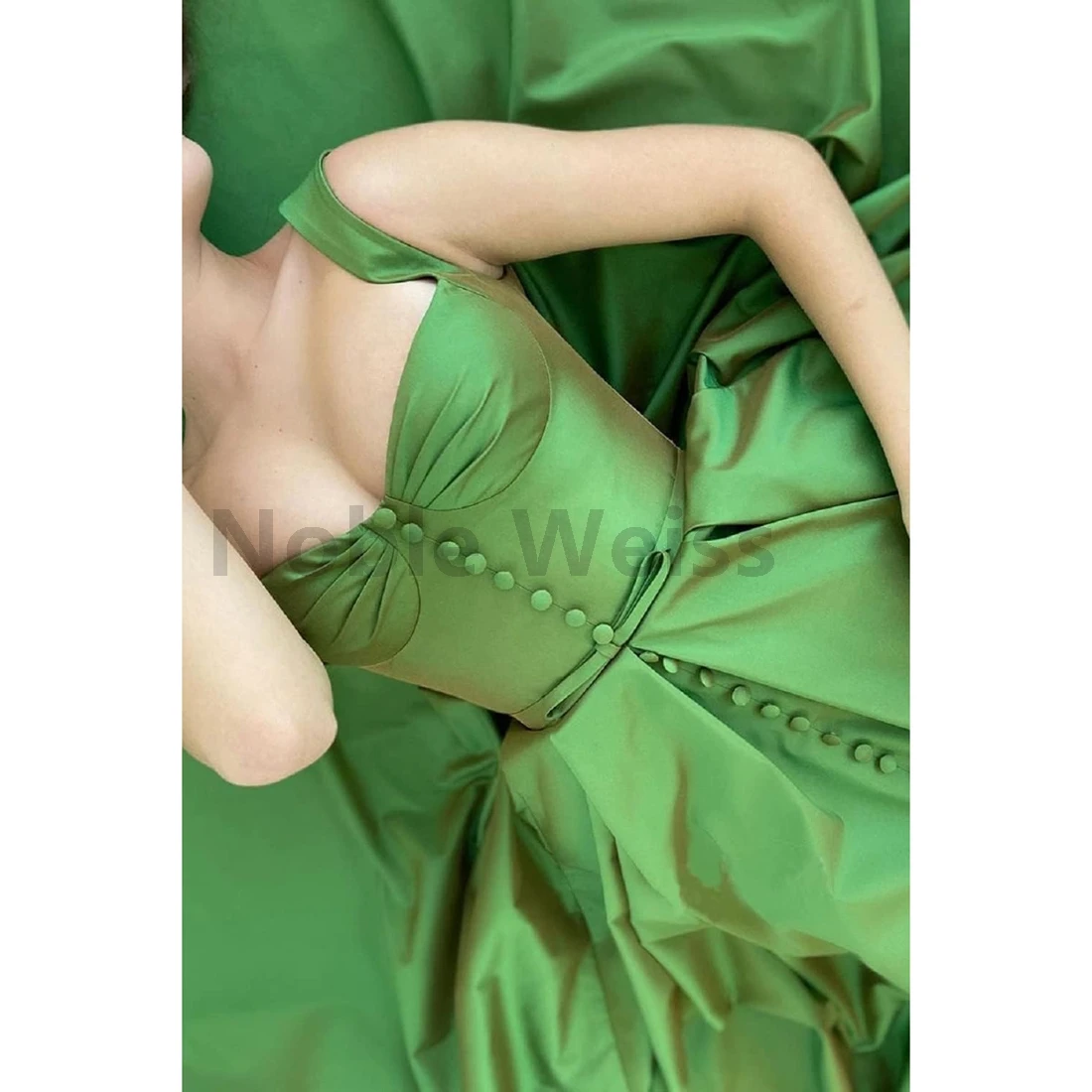 SATIN A-LINE Evening Dresses for Women Long Formal Prom Dresses with Double Shoulder Straps Front Slit Customize