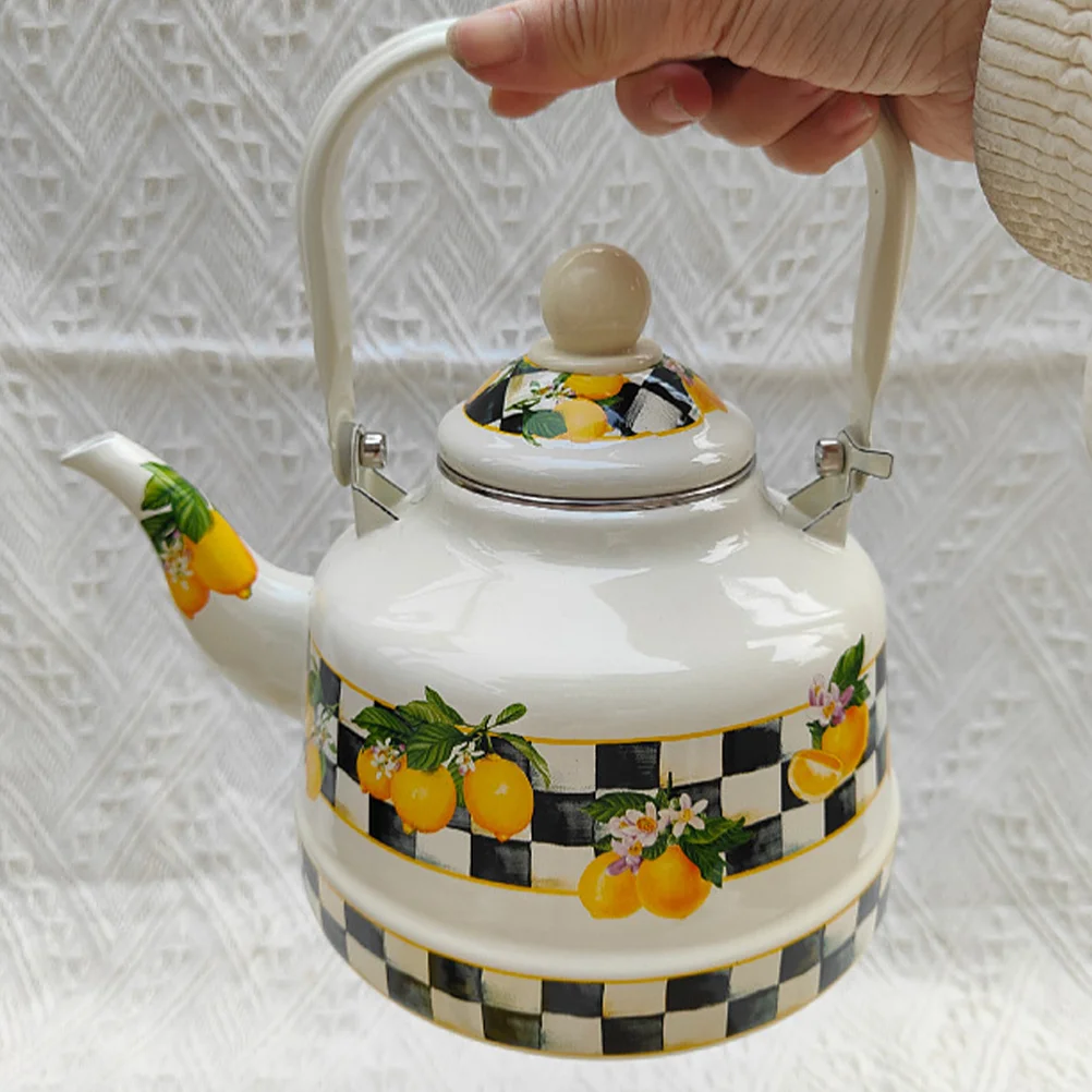 

Enamel Tea Kettle Vintage Enameled Steel Teapots Large Capacity Coffee Pots Stovetop Tea Pots Cool Touch Handle Home Kitchen