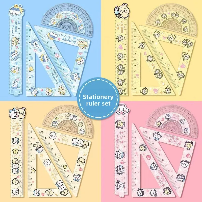 Chiikawa Usagi Hachiware animacja urządzenia peryferyjne kreatywna kreskówka uroczy nadruk akrylowa matematyka studencka specjalny zestaw linijek prezent