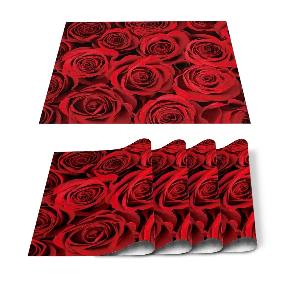 Red Rose Placemat Set Floral Blossom Place Mats for Dining Table, Banquet Flower Romantic Valentine's Day Table Mats 12x18Inch