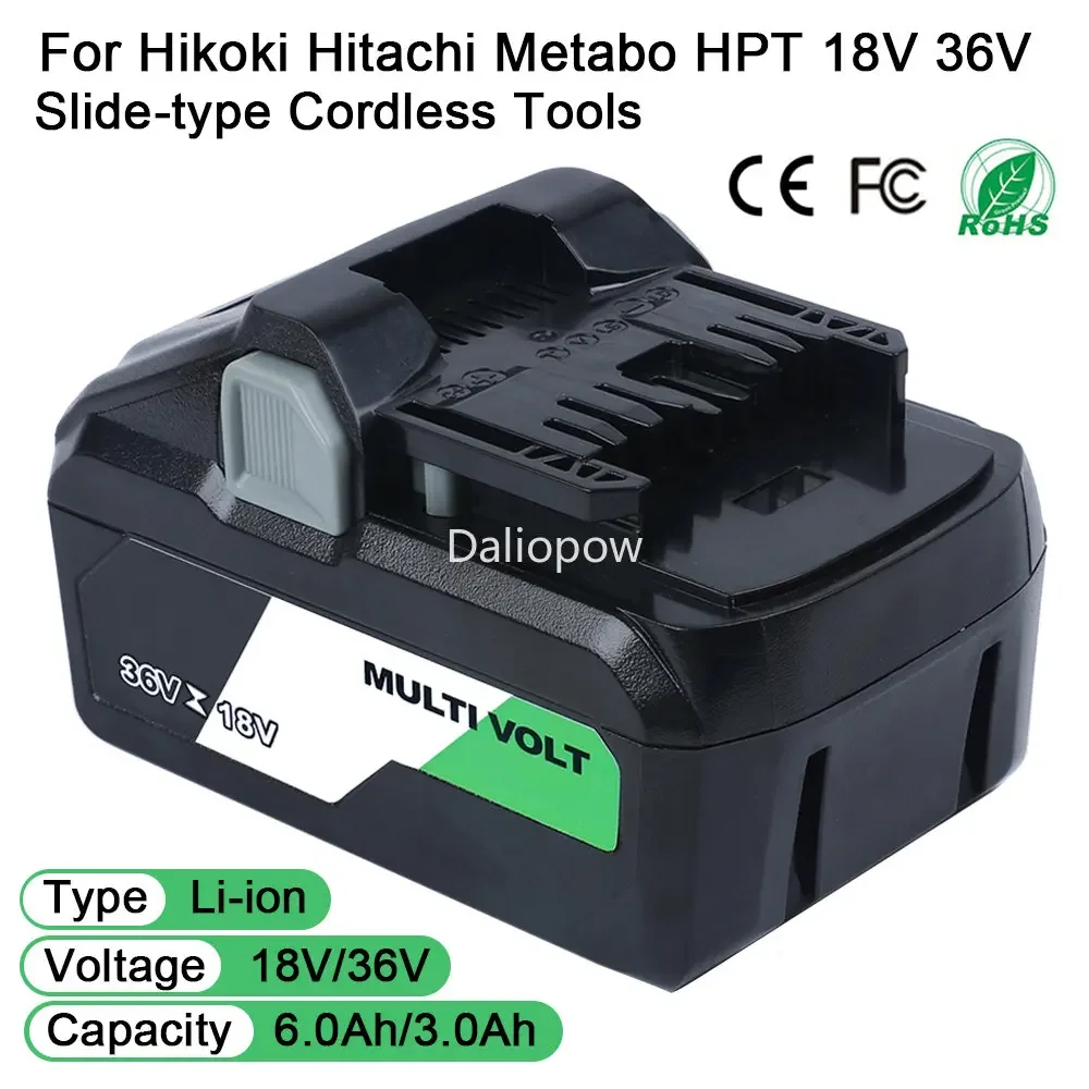 18V 6.0Ah/36V 3.0Ah MultiVolt Li-ion Replacement Rechargeable Battery for Hikoki Hitachi Metabo HPT Power Tool BSL36A18 BSL36B18