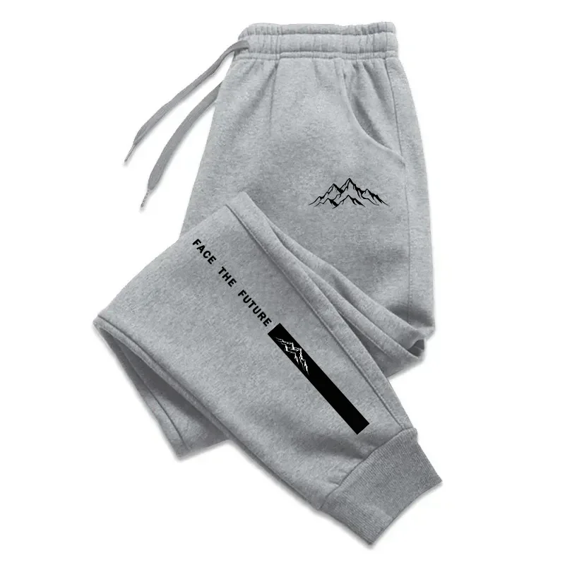 High Grade Fall Winter Daily Casual Sports Fashion Jogger Pants Mountain Print Trousers Face the Future Letter Men's Sweatpants