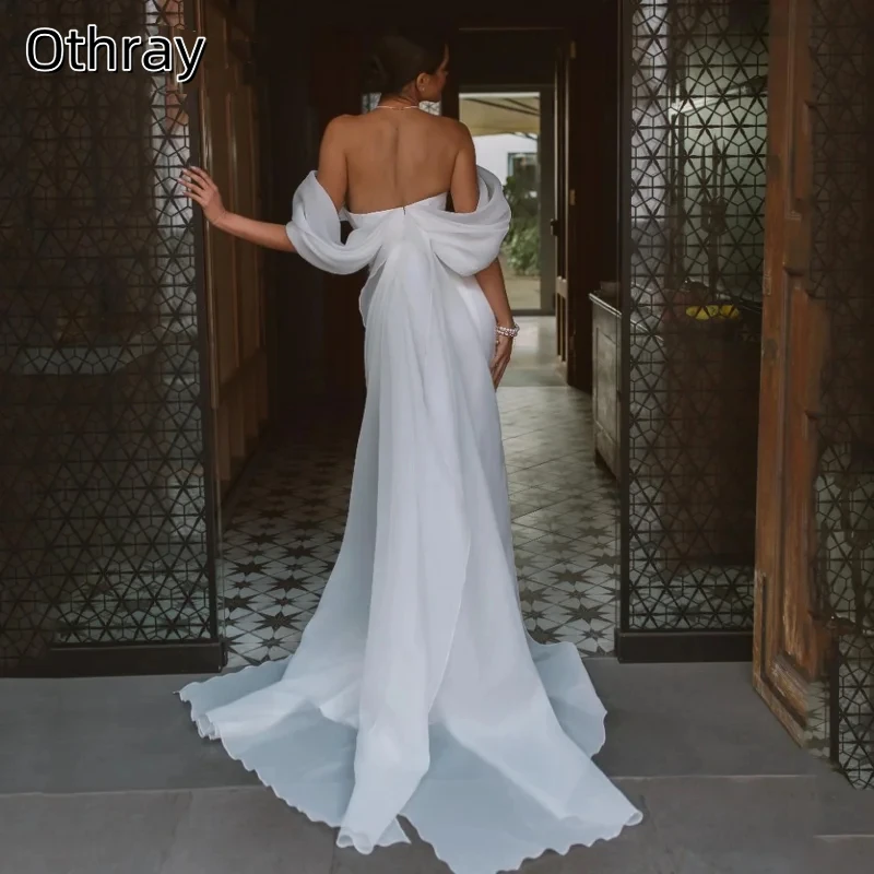 Othray Elegant Mermaid Wedding Dress Women Off The Shoulder Straps Open Back Satin Bridal Gown Sweep Train Vestidos De