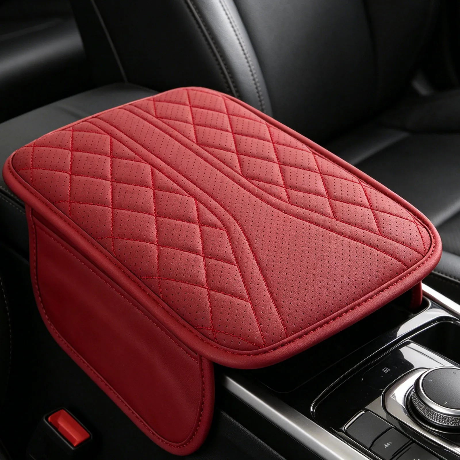 Funda para Consola Central de Coche, Cojín Rojo para Reposabrazos, Organizador de Almacenamiento, Almohadilla Elevadora para Reposabrazos, Antideslizante y Estable para el Interior del Vehículo