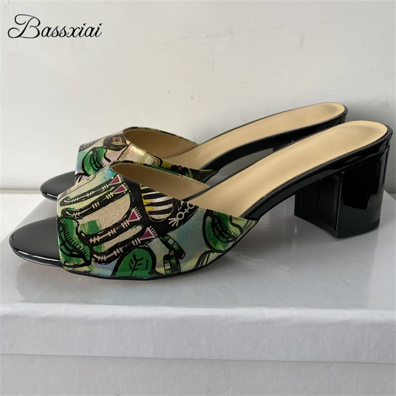 

Летние сабо без шнуровки из натуральной кожи с принтом, лаконичные стильные сандалии без шнуровки на среднем каблуке для женщин и девочек