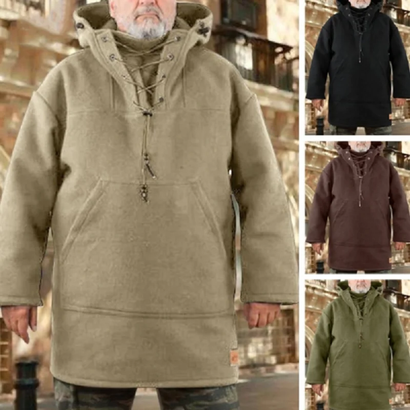 Men's Hoodie Heavy Coat Winter Outdoor Essentials Medium Length Casual Hoodie Pullover