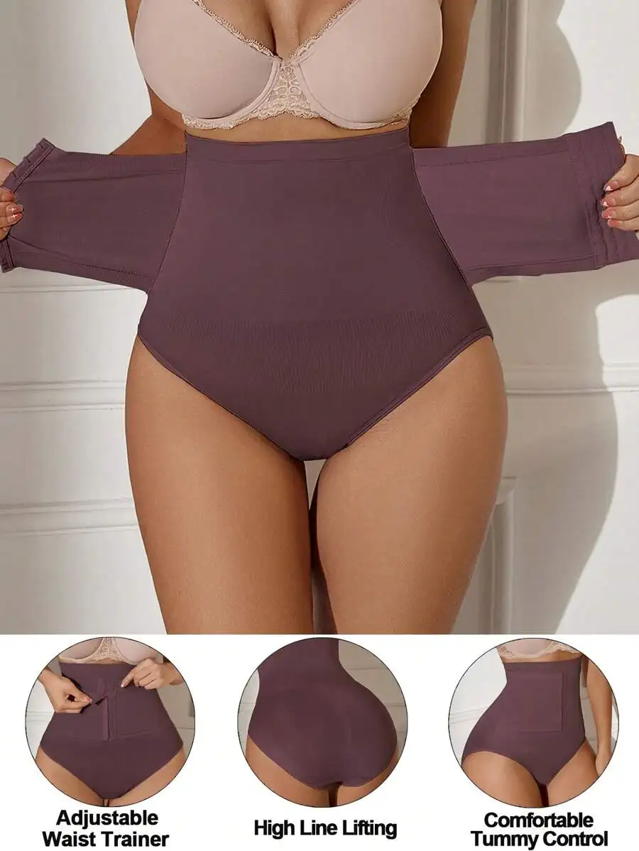 Faja Moldeadora Sin Costuras de Cintura Alta con Cinturilla Ajustable, Efecto Reductor de Abdomen y Realce de Glúteos con Cierre Frontal a Presión