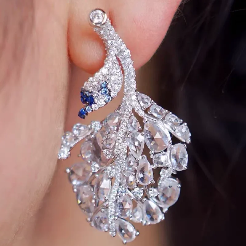 KQDANCE 925 Sterling Silver Hand Make Rose Cut Sparkly Zirconia Gemstones Branch Leaf Shape Flower Earrings For Women