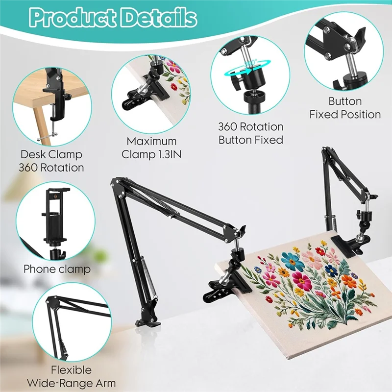 

BHBD-2Pc Регулируемый держатель пяльца для вышивания Вращающийся держатель пяльца Складной для пяльцы для вышивания, игловой художественной рамки и держателя телефона