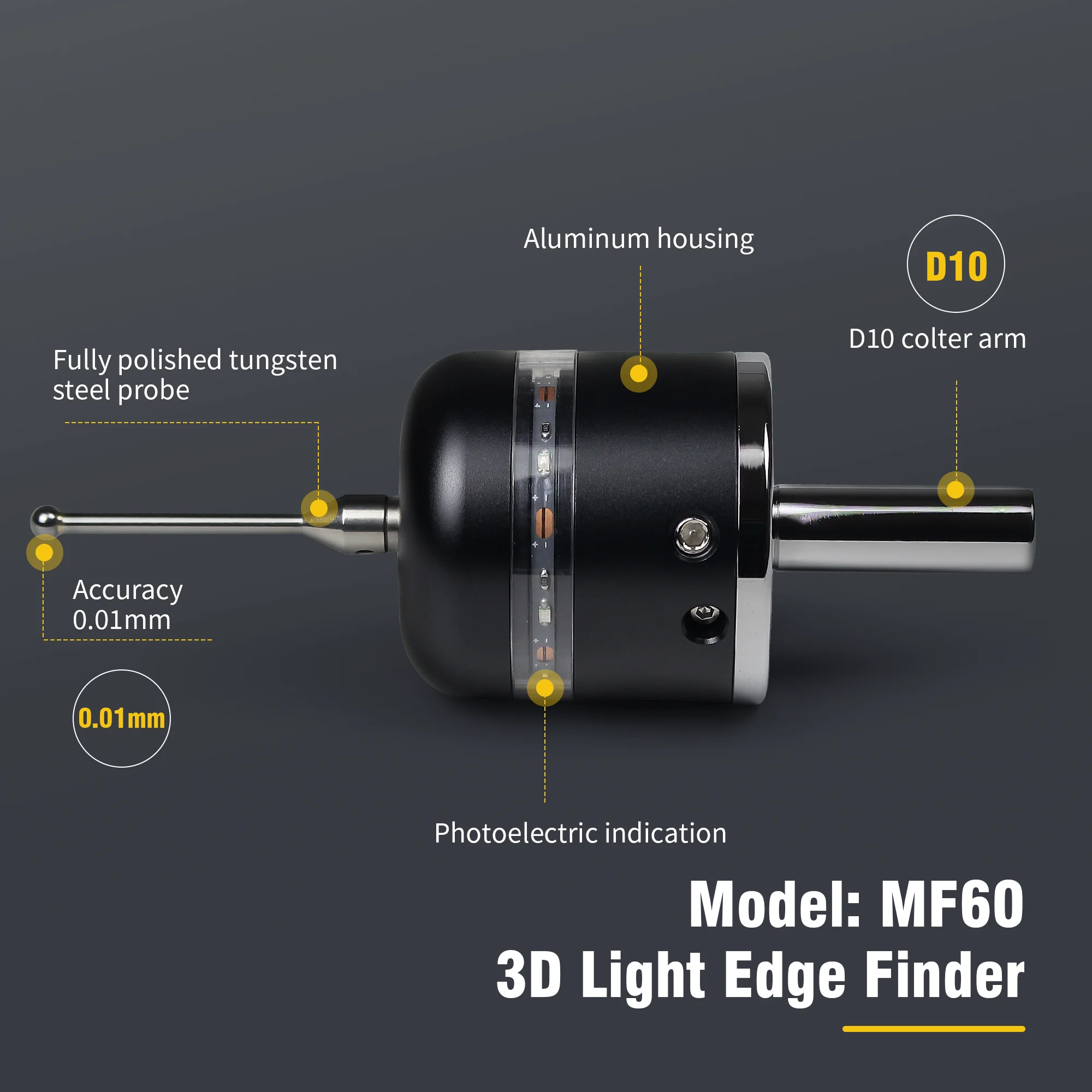 High Precision 3D Light Edge Finder, Touch Probe Tool, Setter Setter para CNC Milling Engraving Machine, MF60