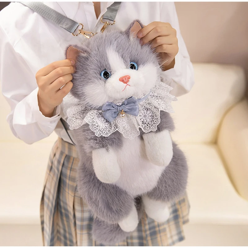 

Cute Plush Kitten Backpack Simulated Animal Shoulder Bag Popular Gifts For Girls Sweet Y2k Backpack Creative Cartoon School Bag