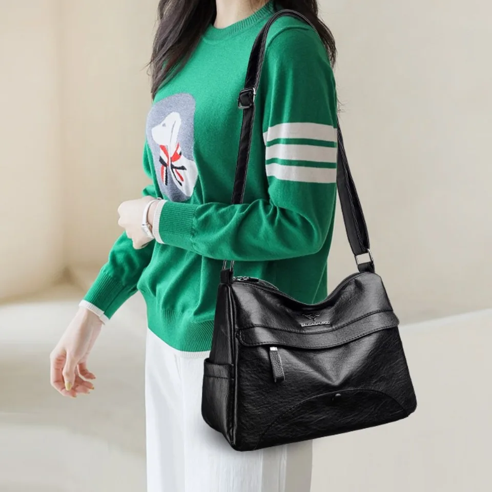 Two Layers Women Shoulder Bags Solid Color Designer Top Quality Soft PU Leather Crossbody Bags for Women Sac A Main
