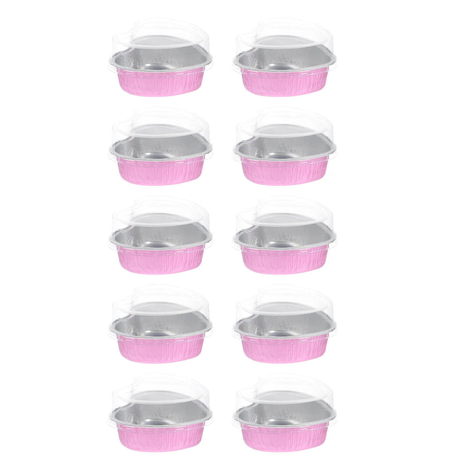 

10 Pcs Heart Shaped Aluminum Foil Box Cake Pan with Lid 100ml Pink Base Clear Top Baking Container Ramekin Pudding Cupcake