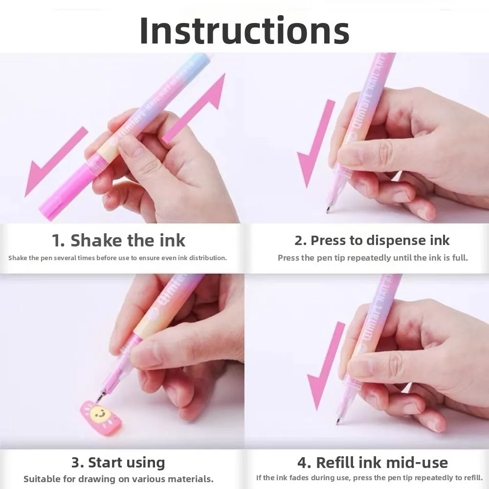 

Portable 12 Colors Nail Art Pens Set DIY Waterproof Nail Art Markers Quick Drying Drawing Painting Liner Pen Nail Art Tool