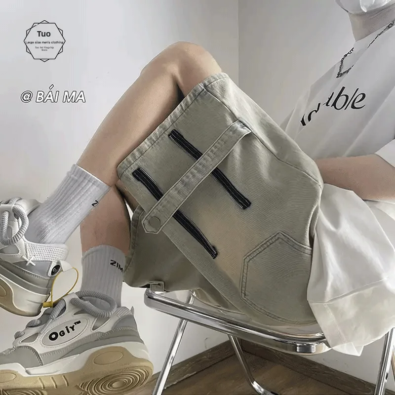 

Yellow Mud Men's Summer Thin Retro Denim Shorts Zipper Design Seven-Five Length Small Audience Five-Four Pants Straight Tube