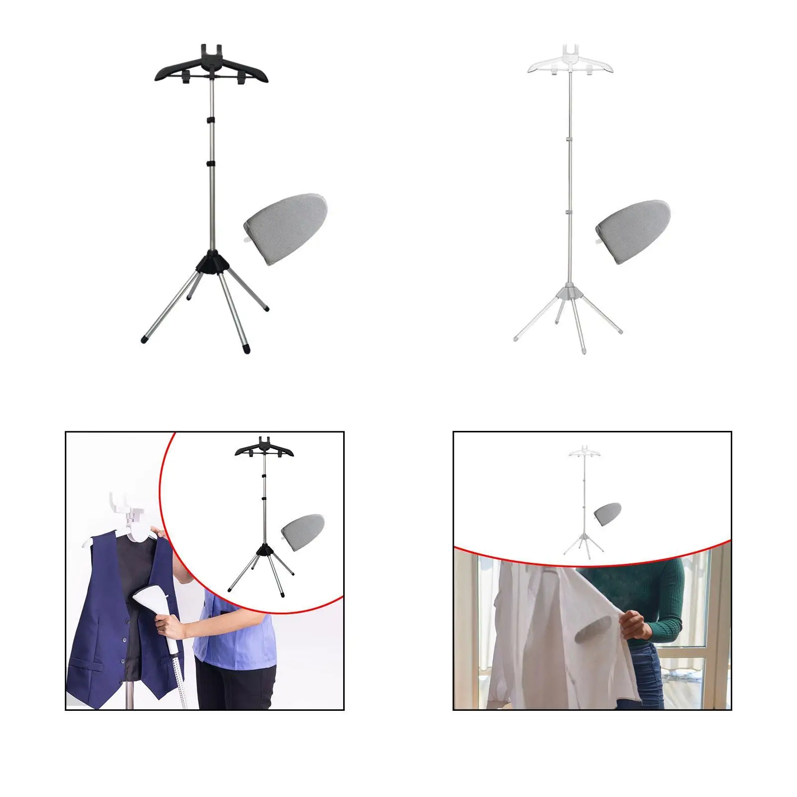 Adjustable Metal Steamer Pole Stand with Clothes Clamp and Clips for Handheld Garment Steamer Ironing Rack