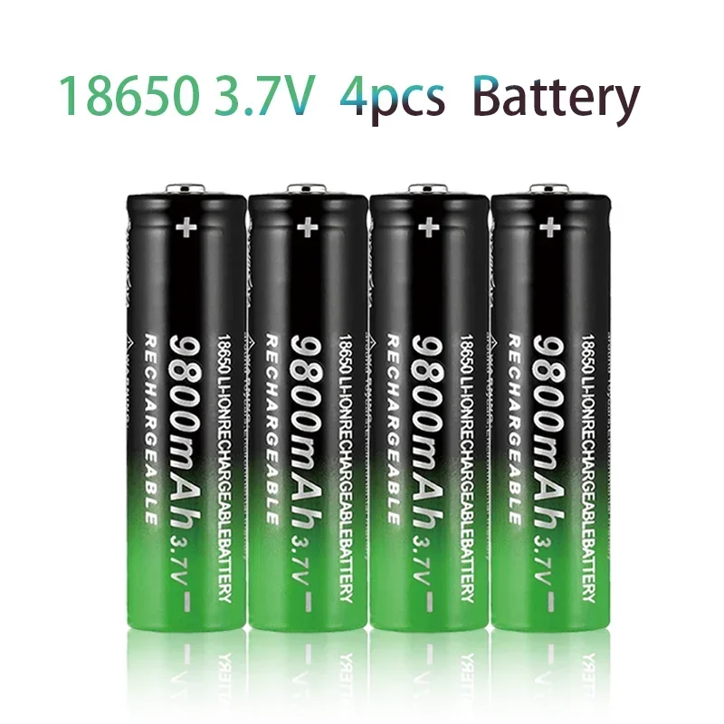 100% 18650 리튬 배터리 손전등 18650 충전식 배터리 3.7V 9800mah 손전등 + USB 충전기