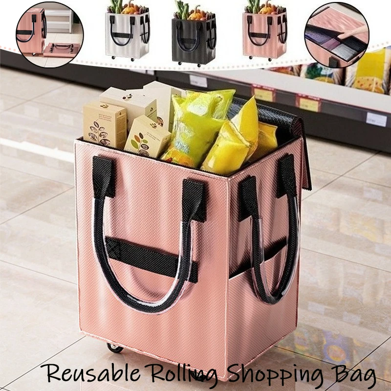 

Long Handheld Rolling Tugboat Shopping Bag Foldable Thickened Waterproof Large Capacity Shopping Bag with Wear-Resistant Wheels