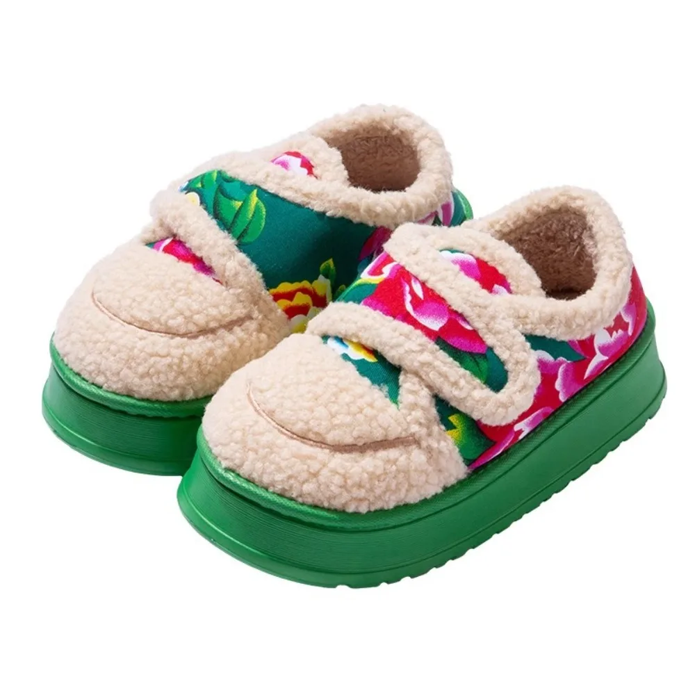 

Модные тапочки в китайском стиле с северо-восточным цветком, пушистые толстые мягкие плюшевые тапочки, нескользящие кавайные зимние теплые тапочки для дома