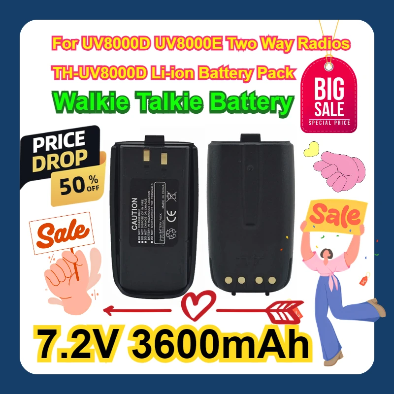 

For UV8000D UV8000E Two Way Radios TH-UV8000D Li-ion Battery Pack 7.2V 3600mAh Walkie Talkie Extra Battery