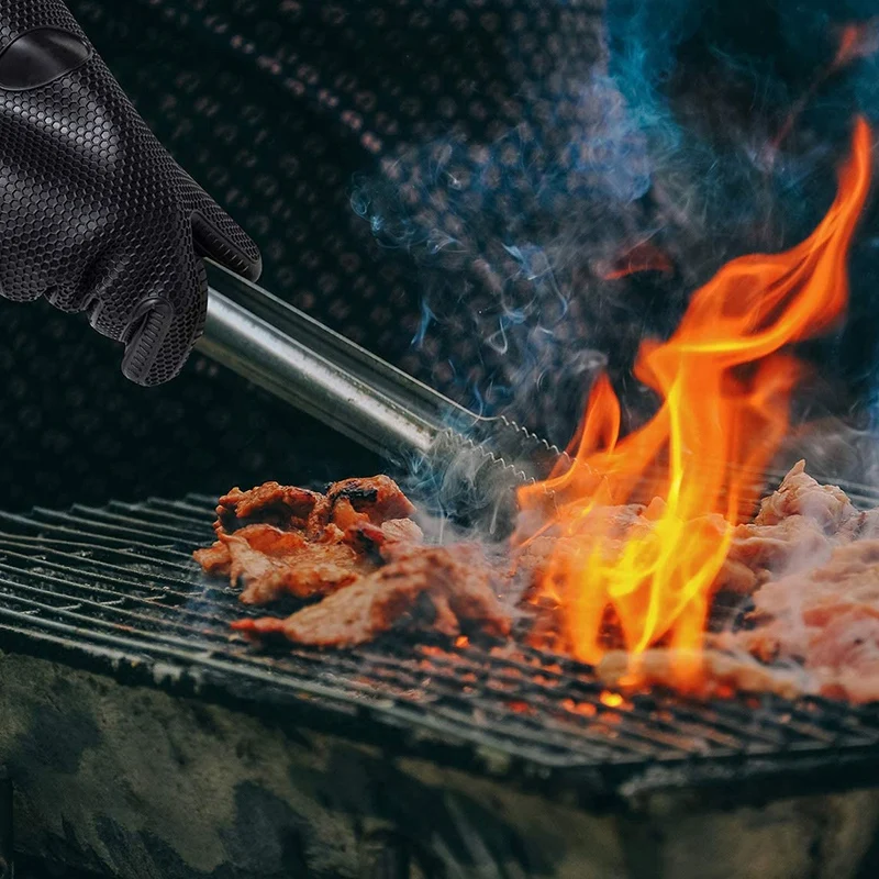 1 Pair Oven Gloves, Heat Resistant Silicone BBQ Gloves Extra Long Waterproof Non-Slip Oven Mitts For Grilling,Cooking