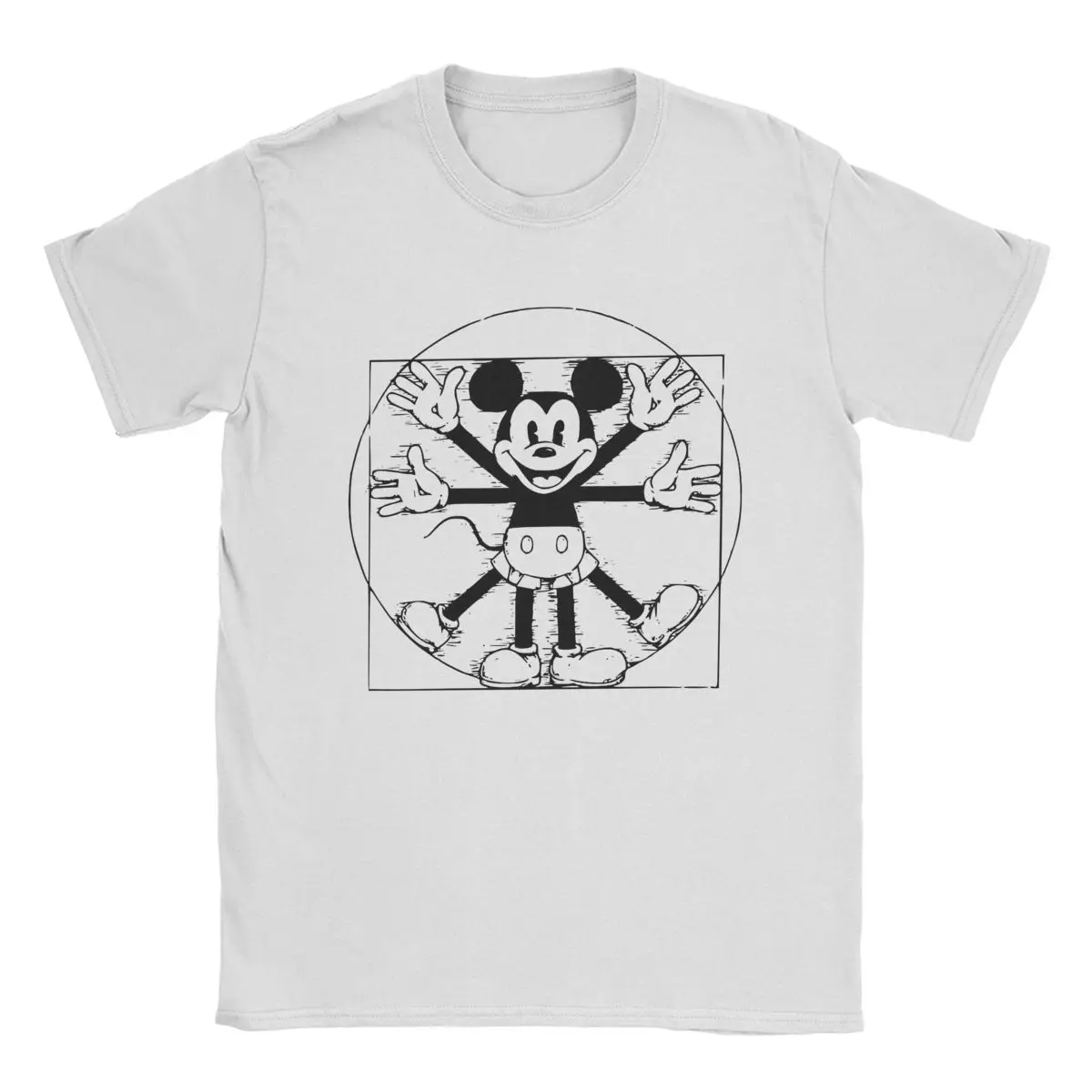 Men's T-Shirts Mickey Mouse Da Vinci Vitruvius Funny Cotton Tees Short Sleeve T Shirt Crew Neck Clothes Birthday Gift