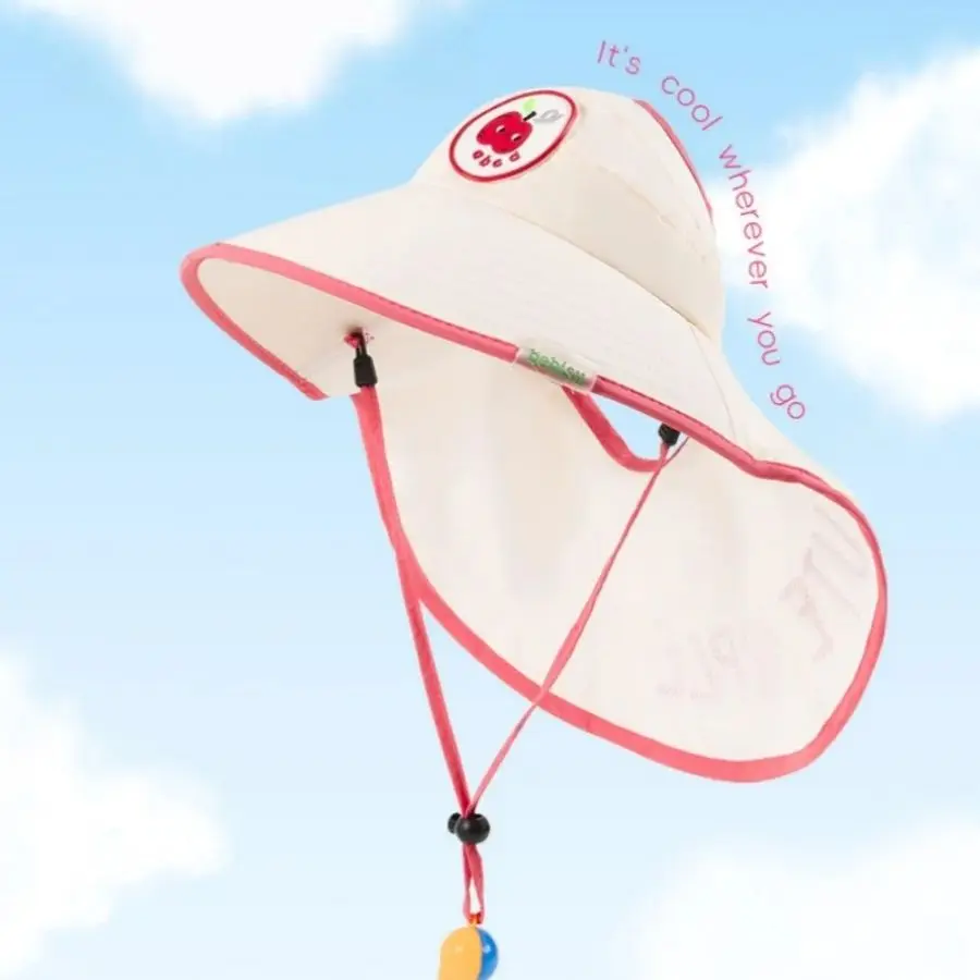 

2026 Summer Outdoor Children Hat 2-7Y Girls Cute Apple Pattern Sun Hat Wide Brim Adjustable Chin Strap Boys Hat