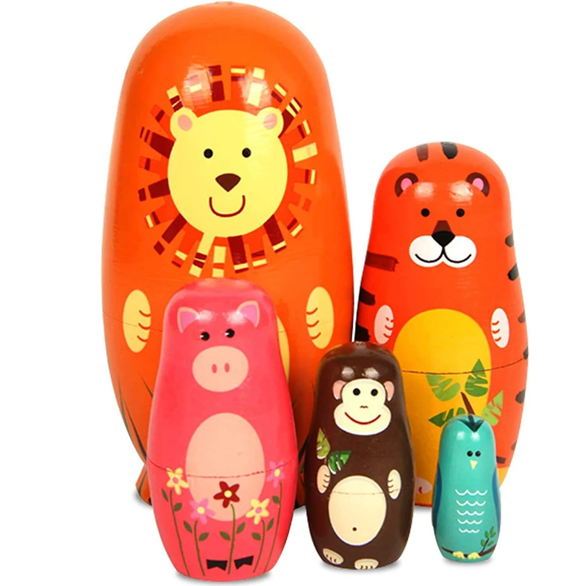 5PCS Montessori Nesting Doll Toy Handmade Wooden Russian Matryoshka Doll Toys for Girl DIY Painted Stacking Dolls Toys Gift