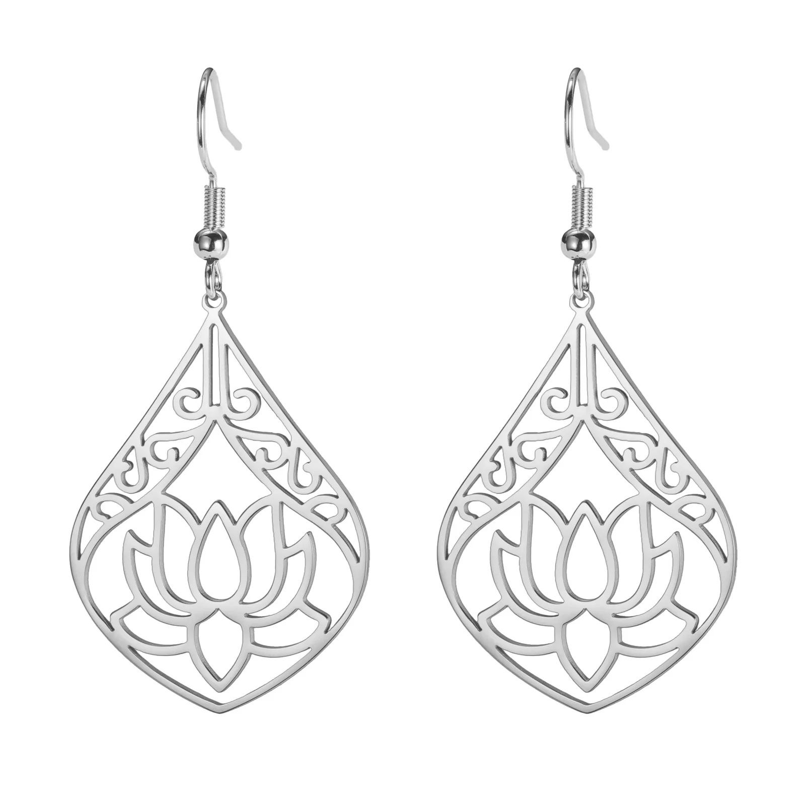 

Kitykiss Yoga Lotus Earrings Handmade 304 Stainless Steel Hollow Flower Dangle Earrings for Women