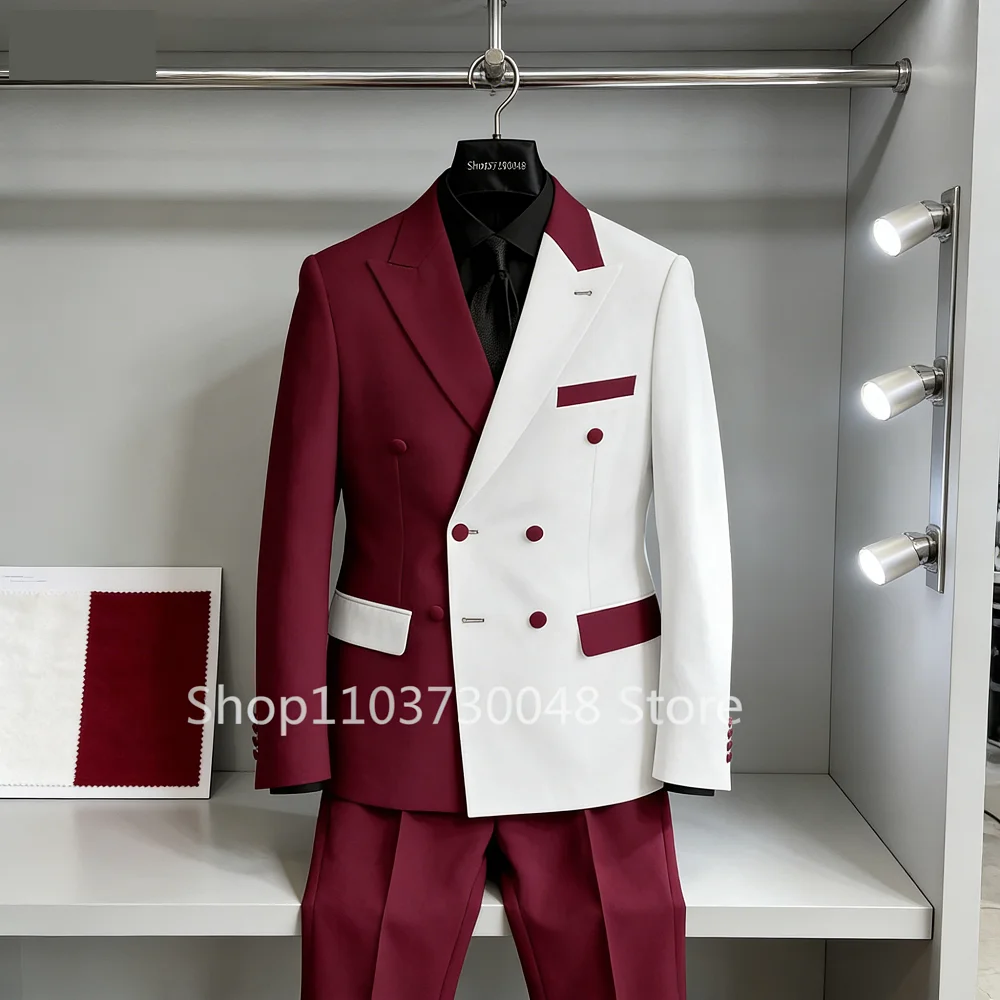 

Ternos de casamento slim fit masculino, lapela de pico, calça blazer breasted duplo, smoking formal do noivo do negócio, traje f