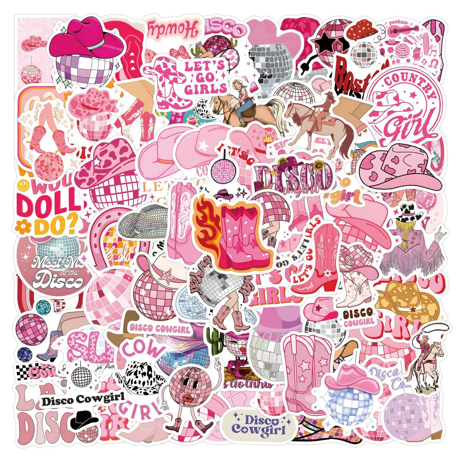 10/30/55/110PCS Rosa Disco Cowgirl Simpatico Cartone Animato Graffiti Adesivi Per Bagagli Del Computer Portatile Del Telefono Chitarra Tazza bici Auto Skatboard Decalcomanie