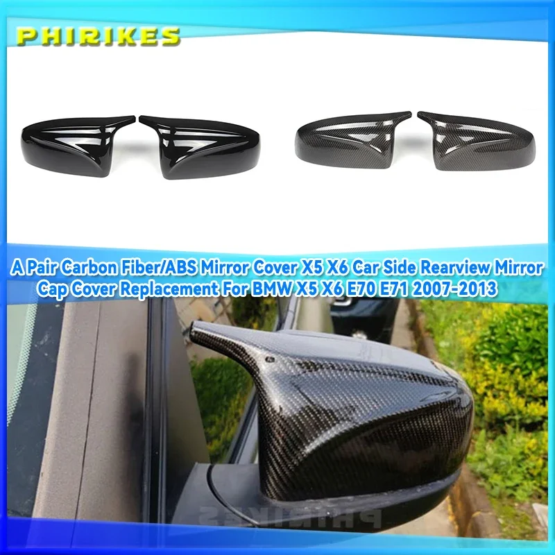 

Carbon Fiber/ABS 2x Mirror Cover X5 X6 Car Side Rearview Mirror Cap Cover Shell Replacement For BMW X5 X6 E70 E71 2007-2013