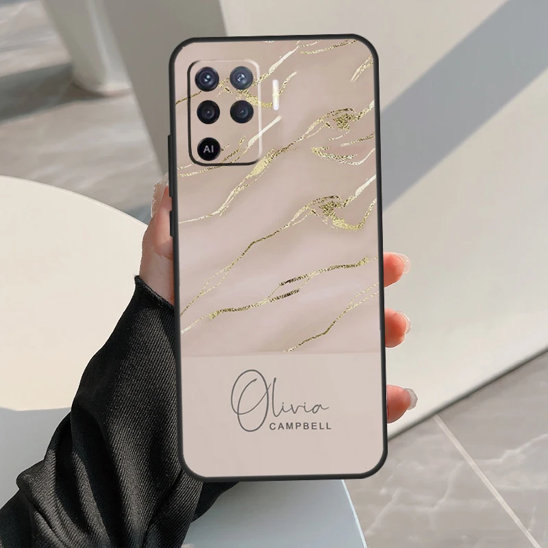 Nome personalizzato firma marmo per OPPO A78 A98 A58 A17 A77 A74 A94 A15 A16 A52 A72 A91 A76 A96 A5 A9 A54 A57 S A53S Case