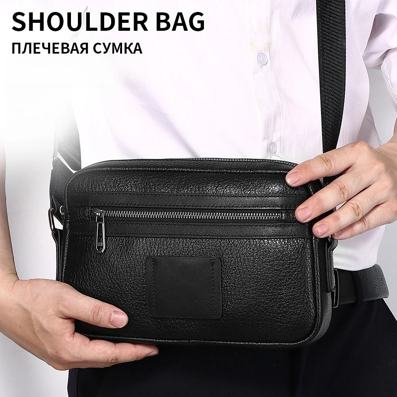 Real leather men's shoulder bag minimalist lightweight portable business commuting high-grade men's small body bag