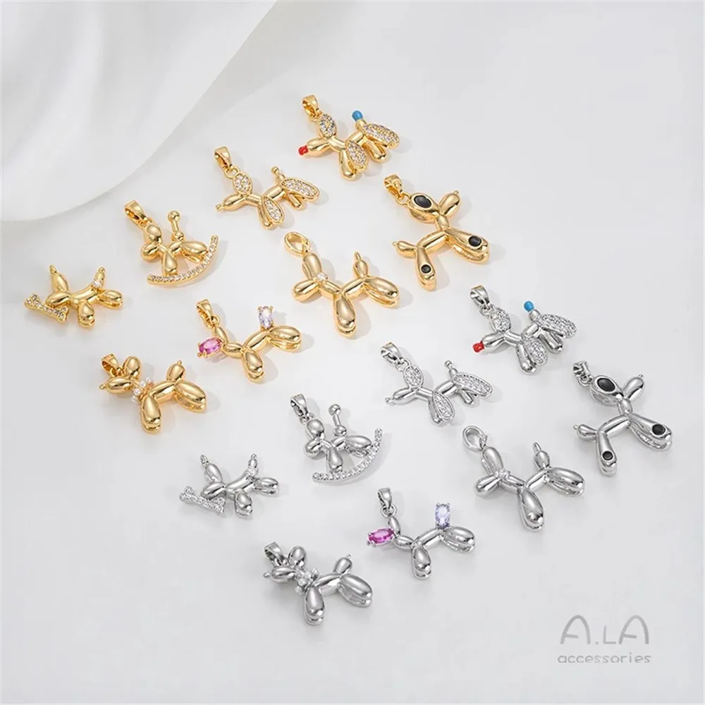 14K Gold-plated Color-preserving Zirconia Cute Balloon Dog Pet Small Dog Zodiac Pendant DIY Bracelet Necklace Jewelry Accessory