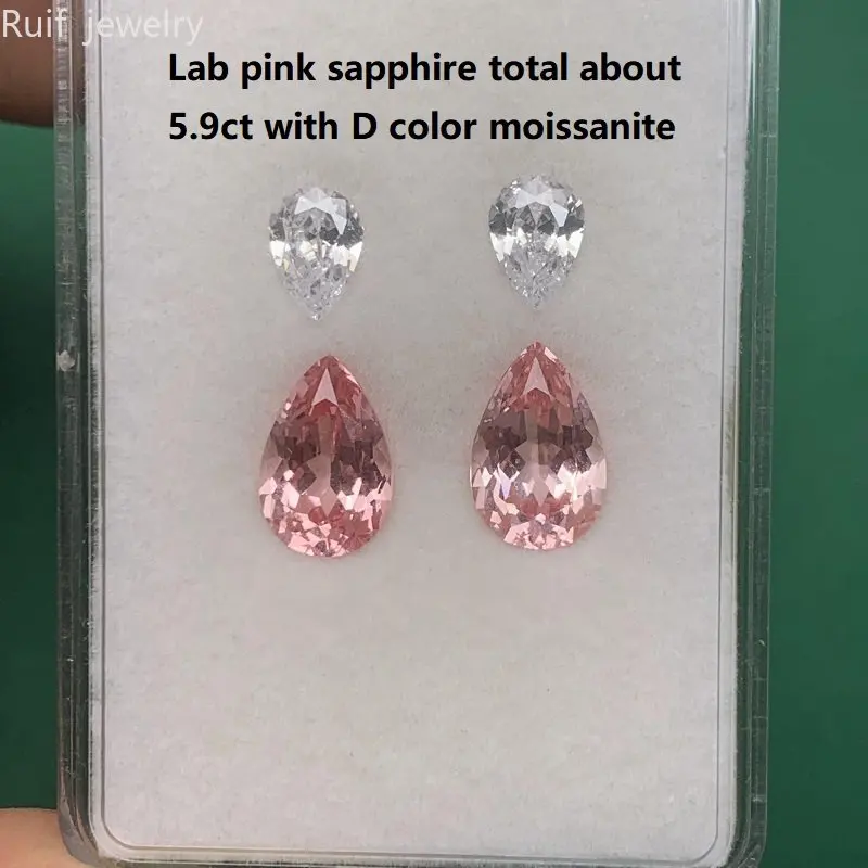 

Ruif Simple Classic Design Morgan Pink Color Lab Sapphire with White Moissanite Gemstone Set For Earrings Making