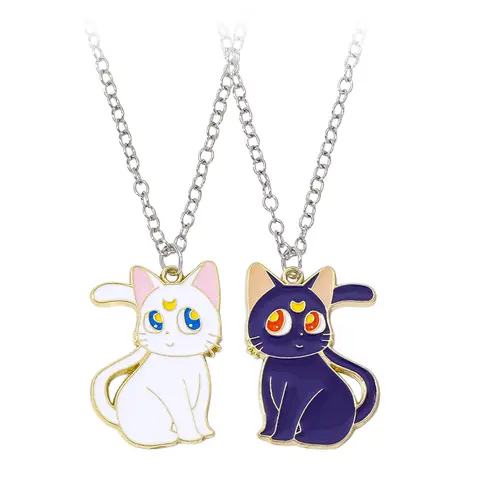 Cartoon Moon Cat Pendant Necklace, Women's Long Chain Necklace, Friendship Accessory, Best Gift