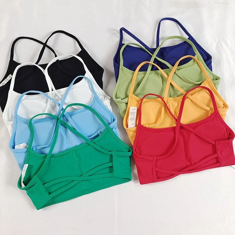 Colorful Strappy Yoga Bra with Sexy Criss Cross Back - Light Support, Quick Dry, Perfect for Summer Workout & Layering