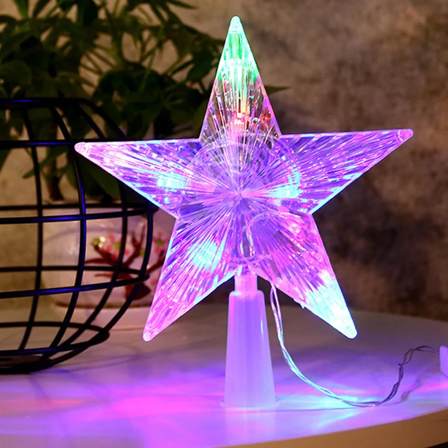 Plug in Christmas Tree Topper Star LED Lighted Star Tree Top 5-Point Star Night Light Treetop Star Fairy Light for Holiday Decor