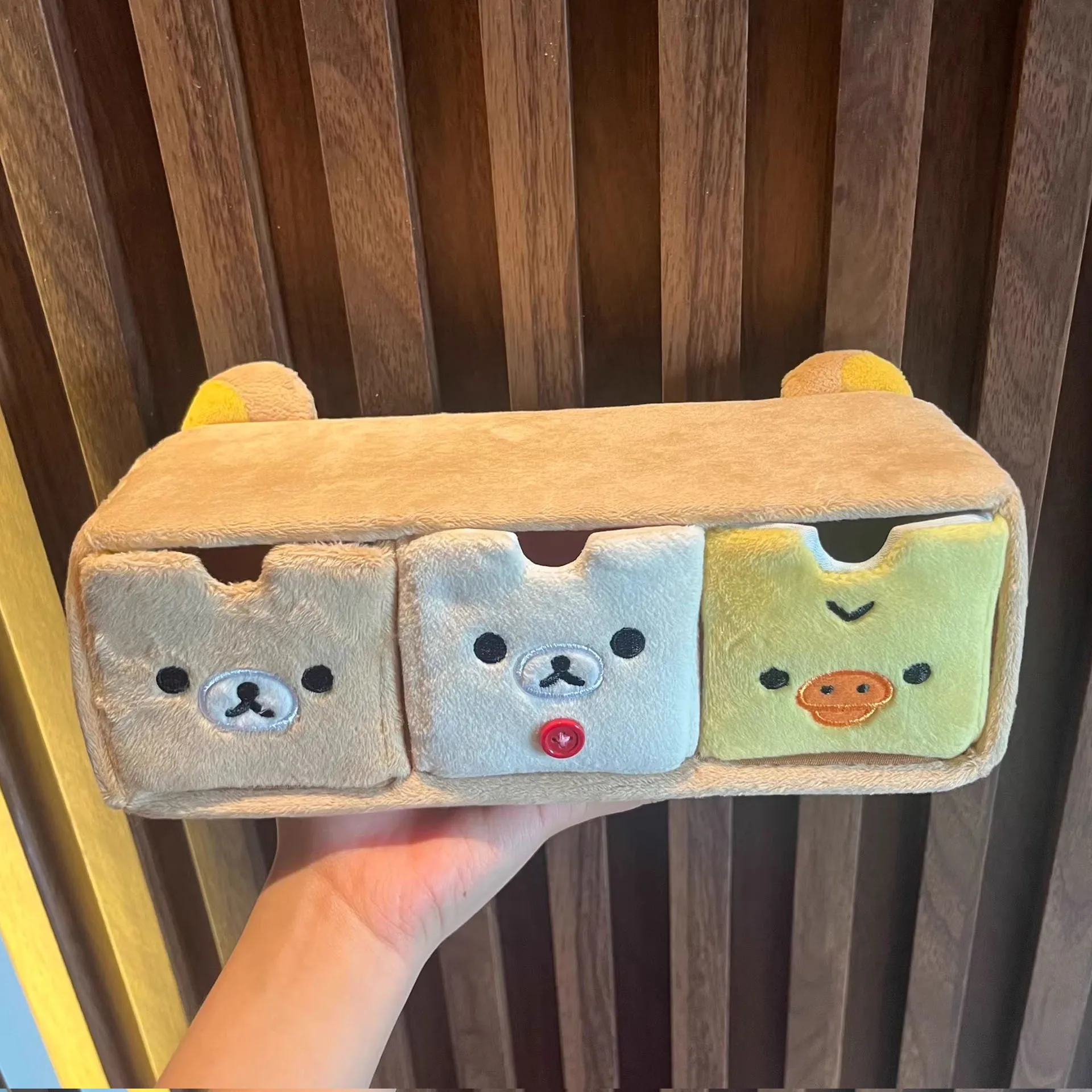 New Cute Rilakkuma Bear Plush Desktop Storage Cabinet Box Stuffed Container Make Up Makeup Cosmetic Case For Women Girls Home