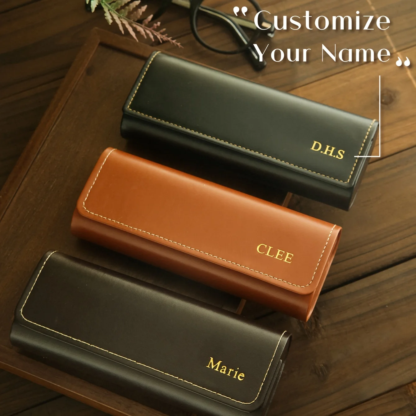 Personalisierte Brillenbox mit Initialen, Vintage, schützend, wasserdicht, Reise-Brillenetui, Leder, für Damen und Herren, Sonnenbrillen-Aufbewahrungsbox – Detail 3