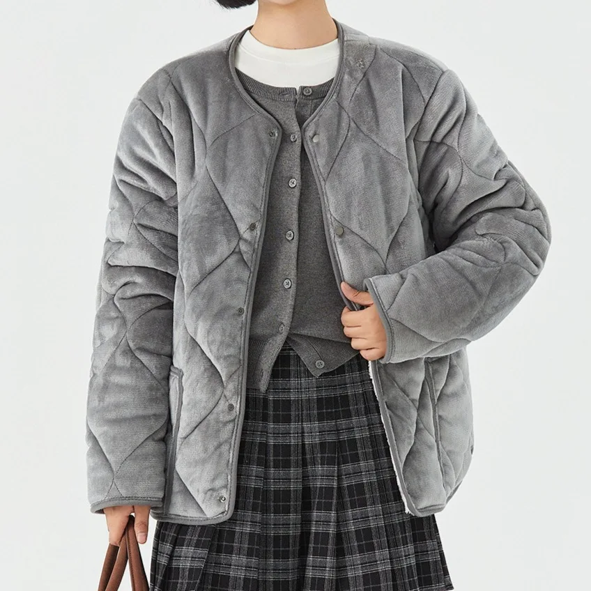 

Women's Winter Warm Long Sleeve Cotton Inner Home Couple Cotton Jacket Double-sided Fleece Lined Loose Fit