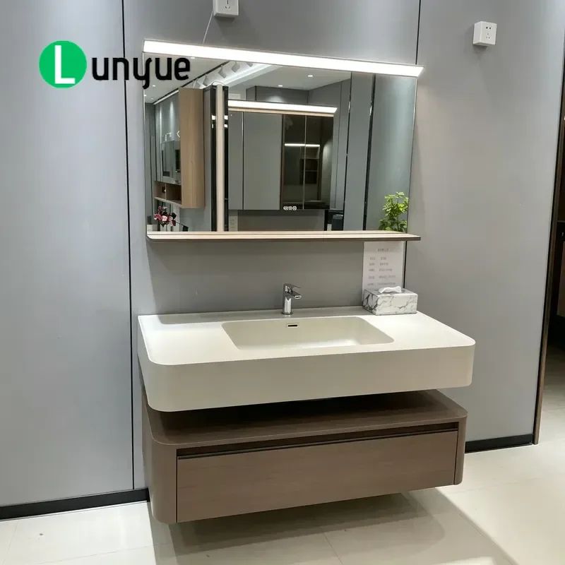 120cm Wall Hung Bathroom Vanity Solid Wood Paint Free 55cm Skin Feel Stone Basin Smart LED Mirror Bluetooth Control Modern