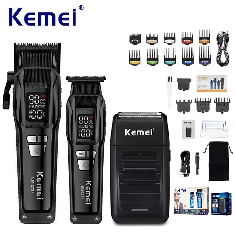 Kemei Professional Electric Hair Clipper Kit Rechargeable Hair Trimmer Shaver For Men USB Charging Beard Razor KM-2797 KM-1102