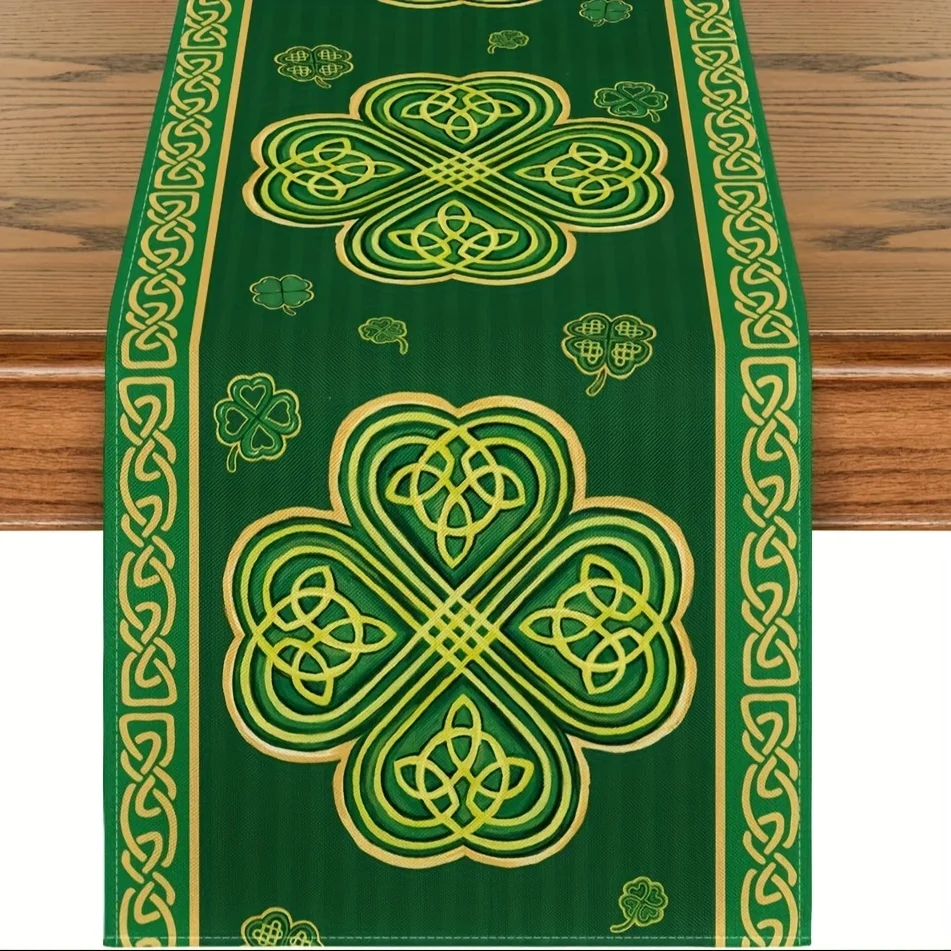 

Green Stripes Shamrocks St.Patrick's Day Table Runner - Multi-size Spring Home Party Decor