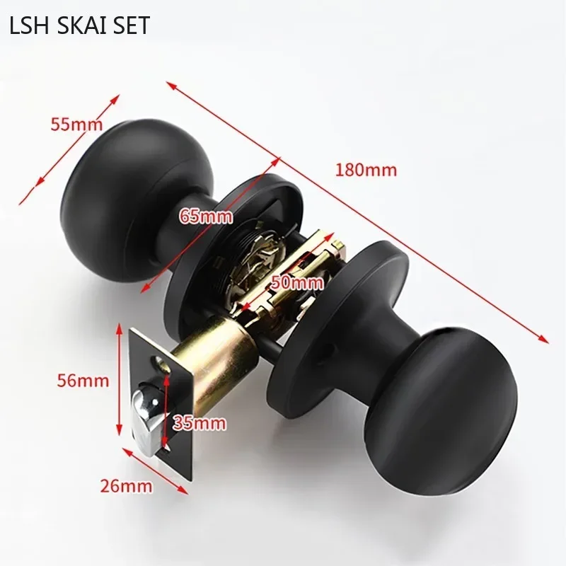 Stainless Steel Spherical Handle Lock Entrance Passage Keyless Door Lock Black Bathroom Door Lock Indoor Hardware Lockset