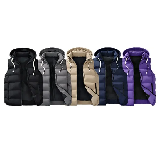 

Men Winter Cotton Vest Men's Hooded Vest Men's Loose and Thick Trendy Down Cotton Sleeveless Jacket Vest Men's Warm Puffer Vest