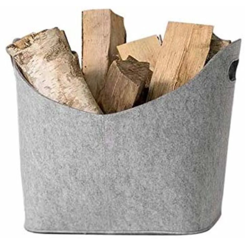 Felt Storage Basket Durable Firewood Felt Basket Felt Storage Basket With Handle Convenient To Use Foldable Open Storage